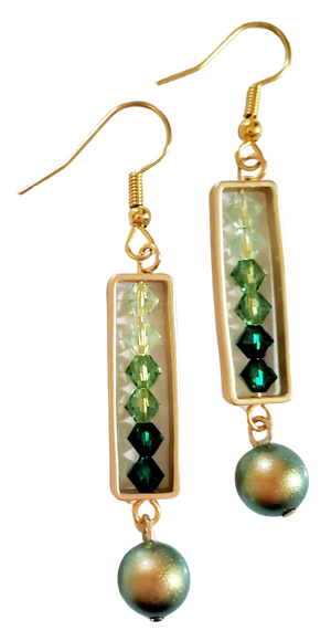 Green Faux Pearl Frame Earrings
