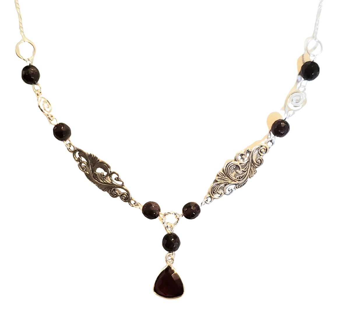 Garnet Filigree Drop Necklace