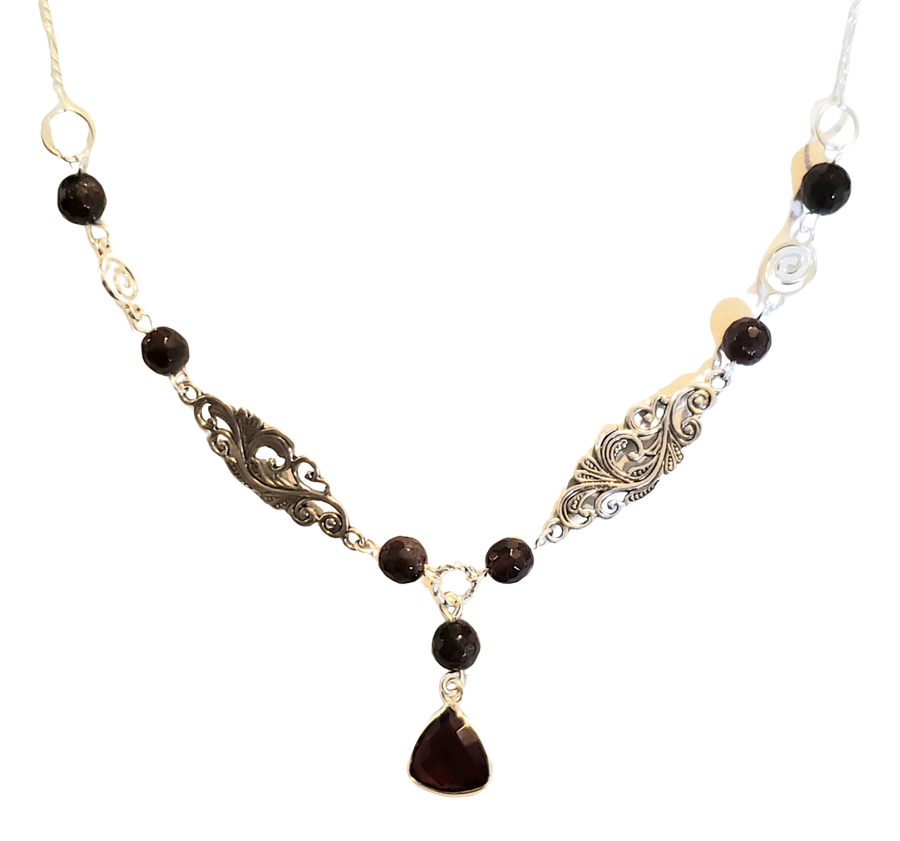 Garnet Filigree Drop Necklace