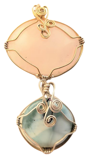 Rose Quartz Larimar Wire Wrap Pendant