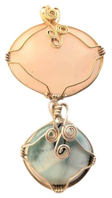 Rose Quartz Larimar Wire Wrap Pendant