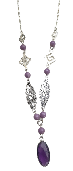 Amethyst Phosphosiderite Drop Necklace