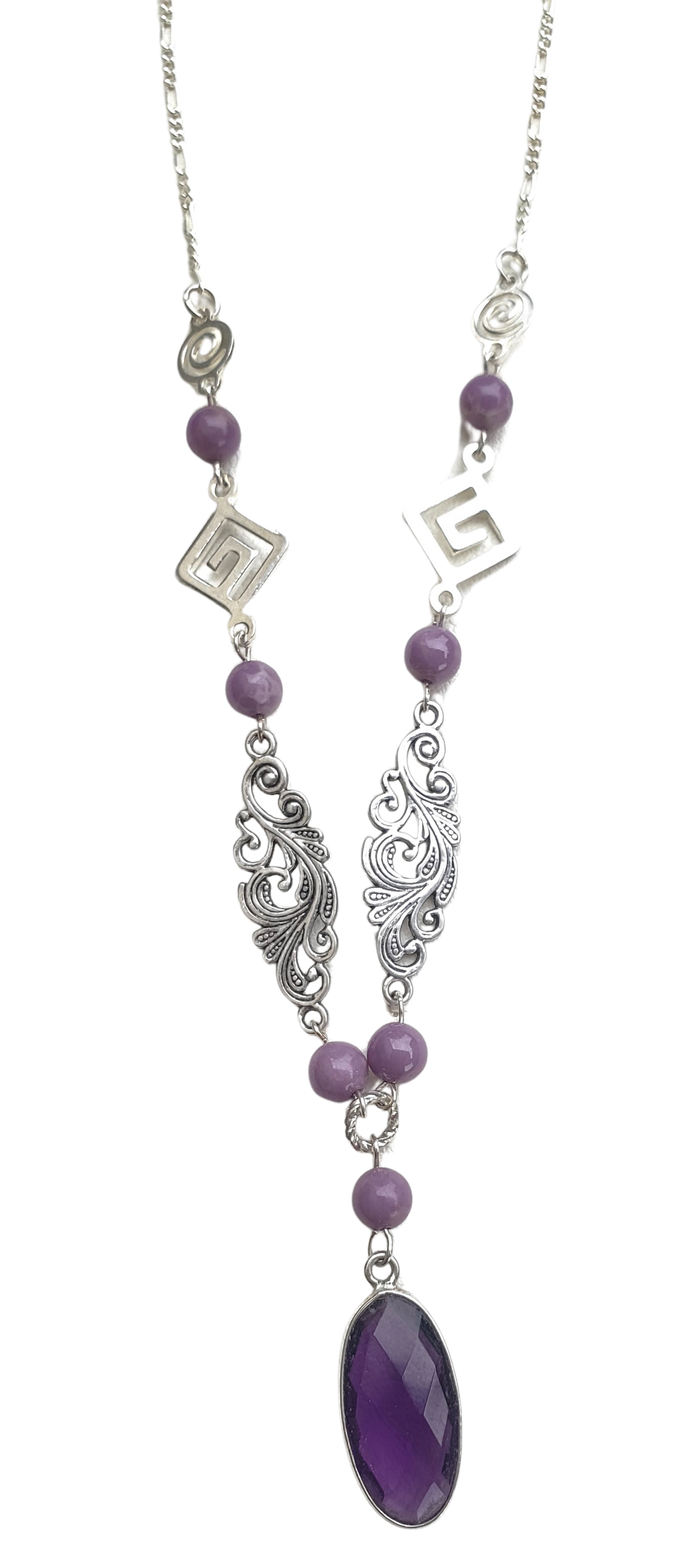 Amethyst Phosphosiderite Drop Necklace