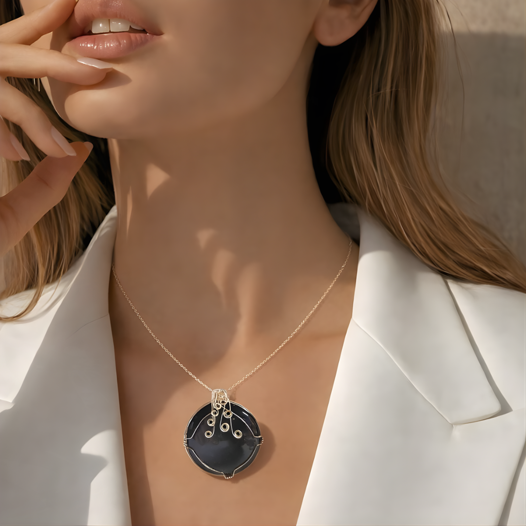 Black Onyx Wire Wrap Necklace