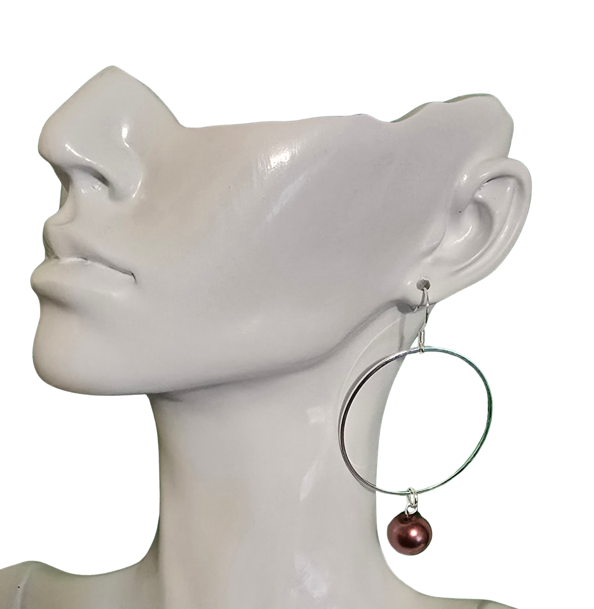 Bronze Colored Pearl Hoop Earrings