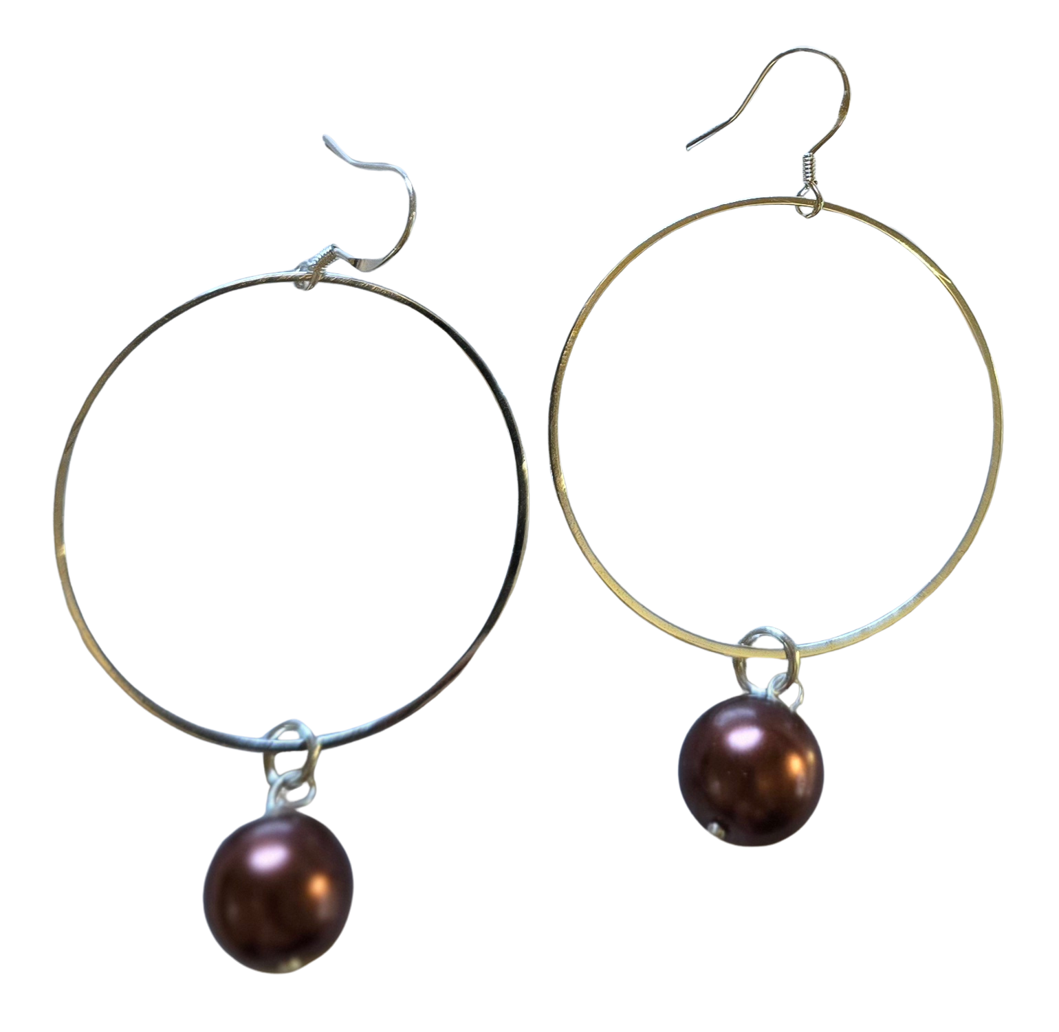 Bronze Colored Pearl Hoop Earrings
