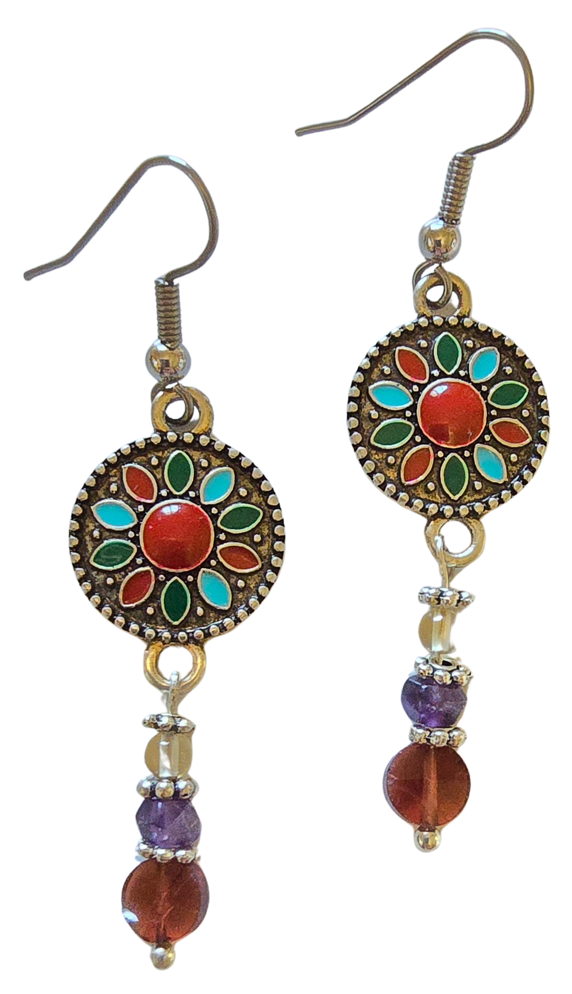 Garnet Amethyst Citrine Southwest Earrings
