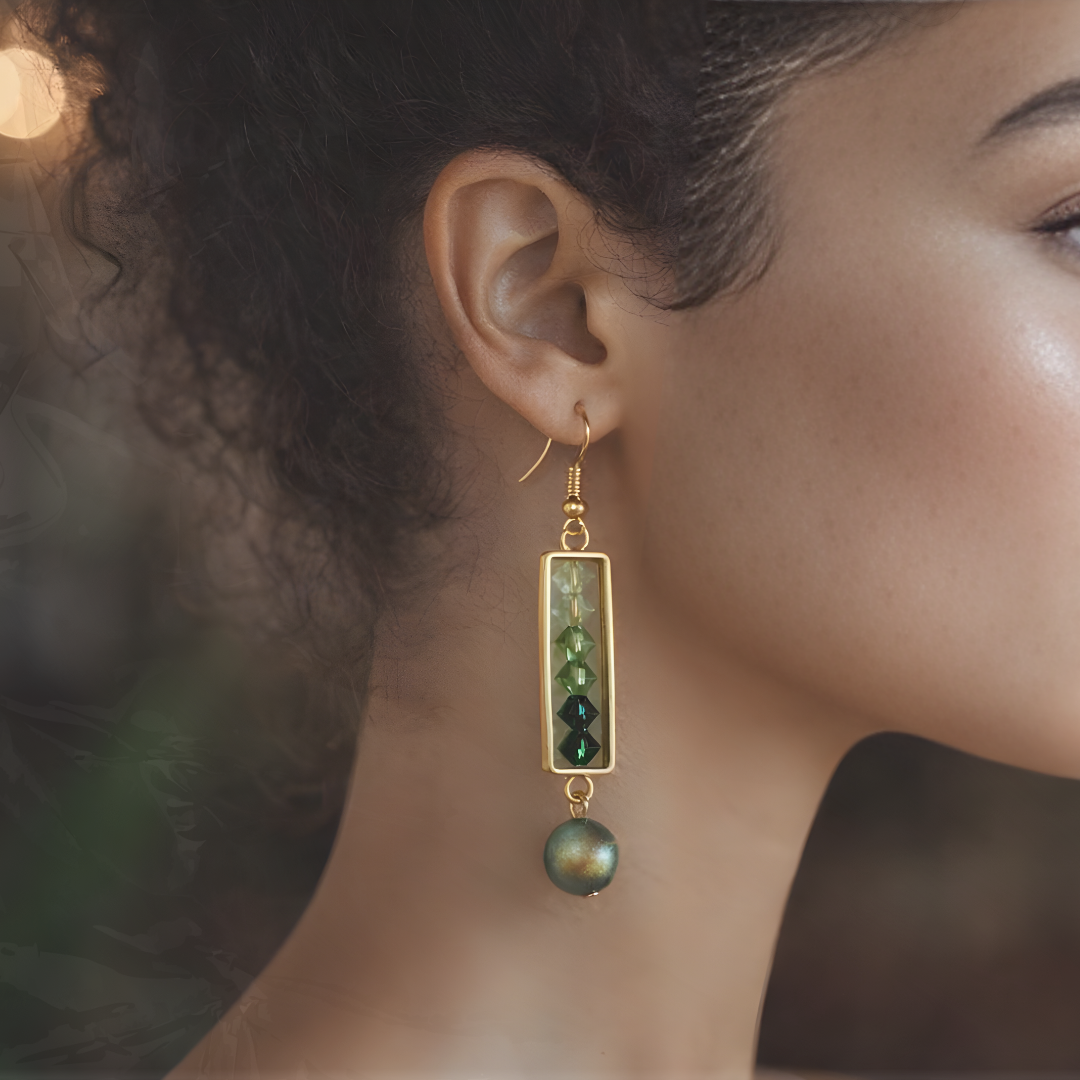 Green Faux Pearl Frame Earrings