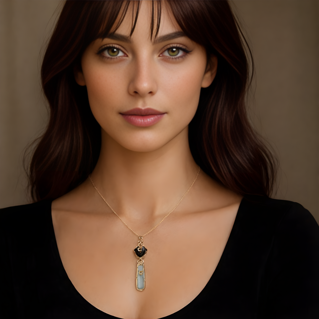 Hematite Larimar Wire Wrap Necklace