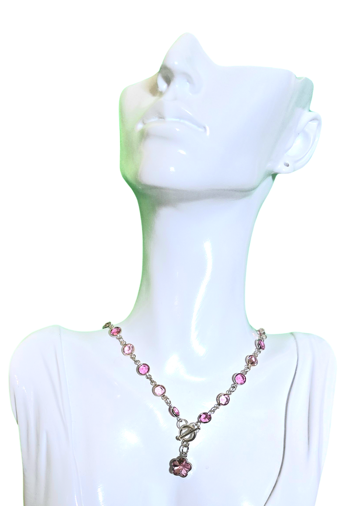 Pink Rivoli Swarovski Flower Drop Necklace