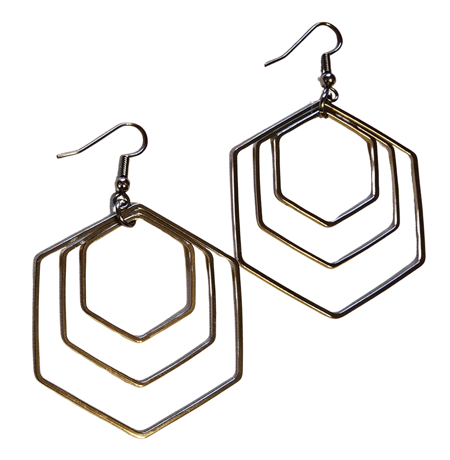 Triple Hexagon Hoop Earrings
