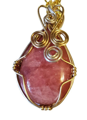 Rhodochrosite Wire Wrap Necklace