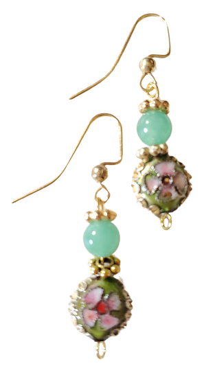 Cloisonne Green Aventurine Earrings