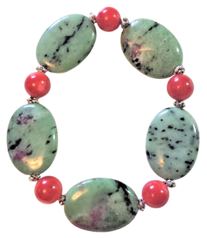 Zoisite Ruby Coral Stretch Bracelet